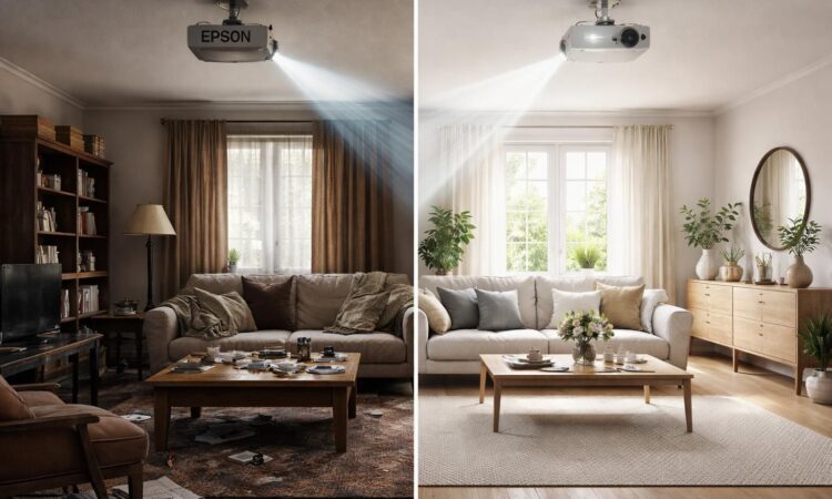 découvrez la transformation spectaculaire de votre intérieur grâce au home staging avant/après ultra net avec le vidéoprojecteur epson. optimisez votre présentation immobilière en mettant en valeur chaque détail.