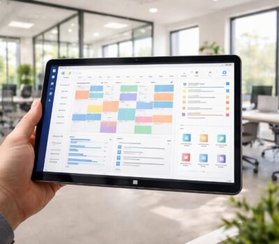 découvrez comment gérer efficacement des bureaux à louer grâce à un planning et des documents accessibles facilement sur une tablette windows.