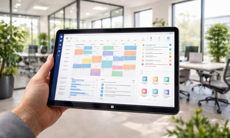 découvrez comment gérer efficacement des bureaux à louer grâce à un planning et des documents accessibles facilement sur une tablette windows.